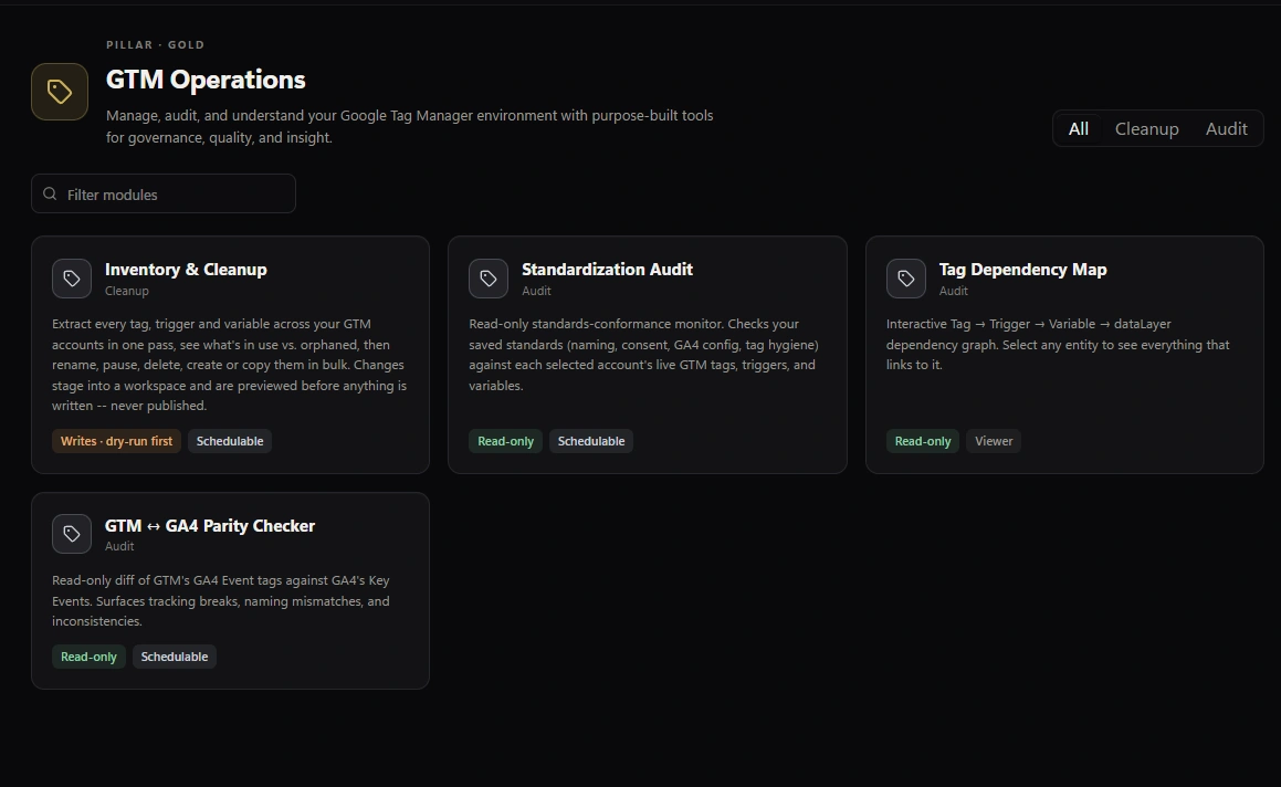 ODDVX Tag Manager view, showing tags across every container